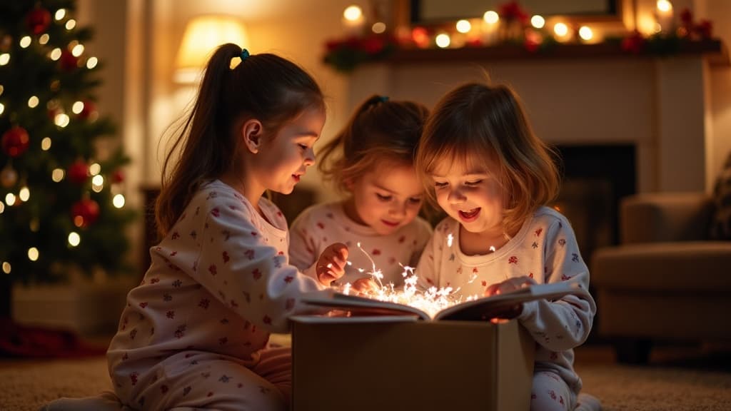 Kinder öffnen Heiligabend-Box
