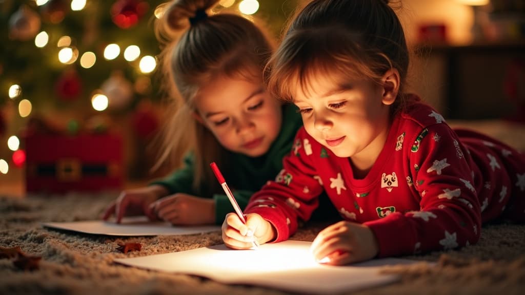 Children writing letters to Santa during Christmas