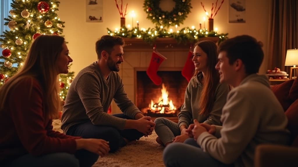 Familie lacht gemeinsam zu Weihnachten