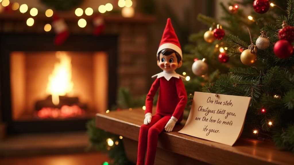 Ein festlicher Weihnachtswichtel neben einem handgeschriebenen Willkommensbrief