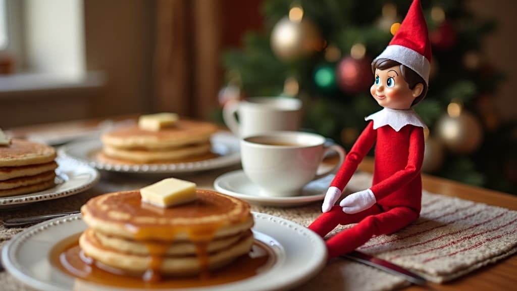 Frühstückstisch mit Weihnachtswichtel und Willkommensbrief