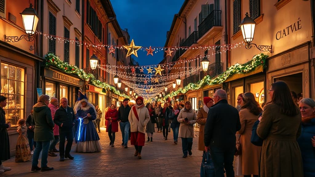 Włoski festiwal uliczny świętujący La Befanę z rodzinami i artystami