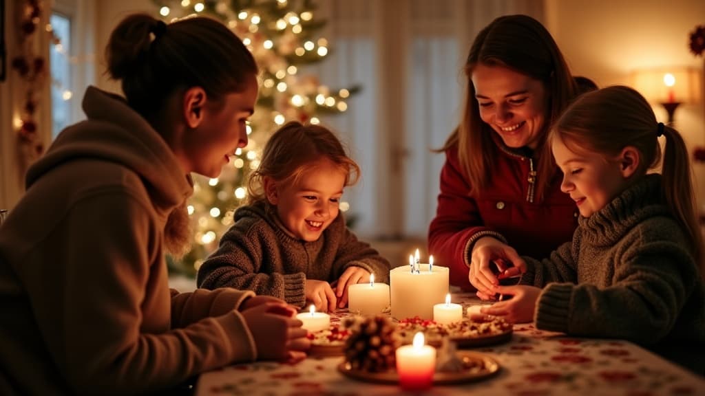 Kinder genießen Nikolausfestlichkeiten mit traditionellen deutschen Dekorationen
