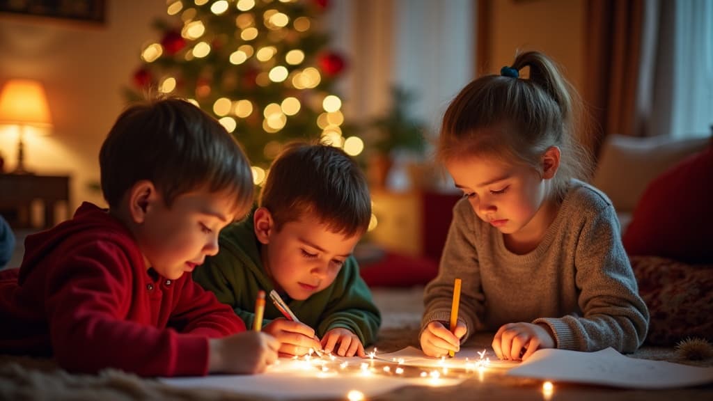 Kinder schreiben Briefe an den Weihnachtsmann in gemütlicher Atmosphäre