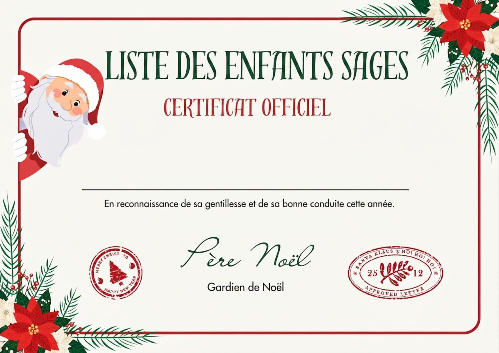 Certificat des Enfants Sages à imprimer