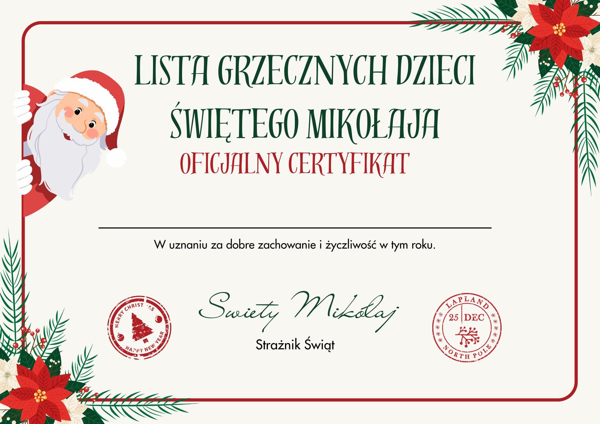 Certyfikat Grzecznych Dzieci do druku