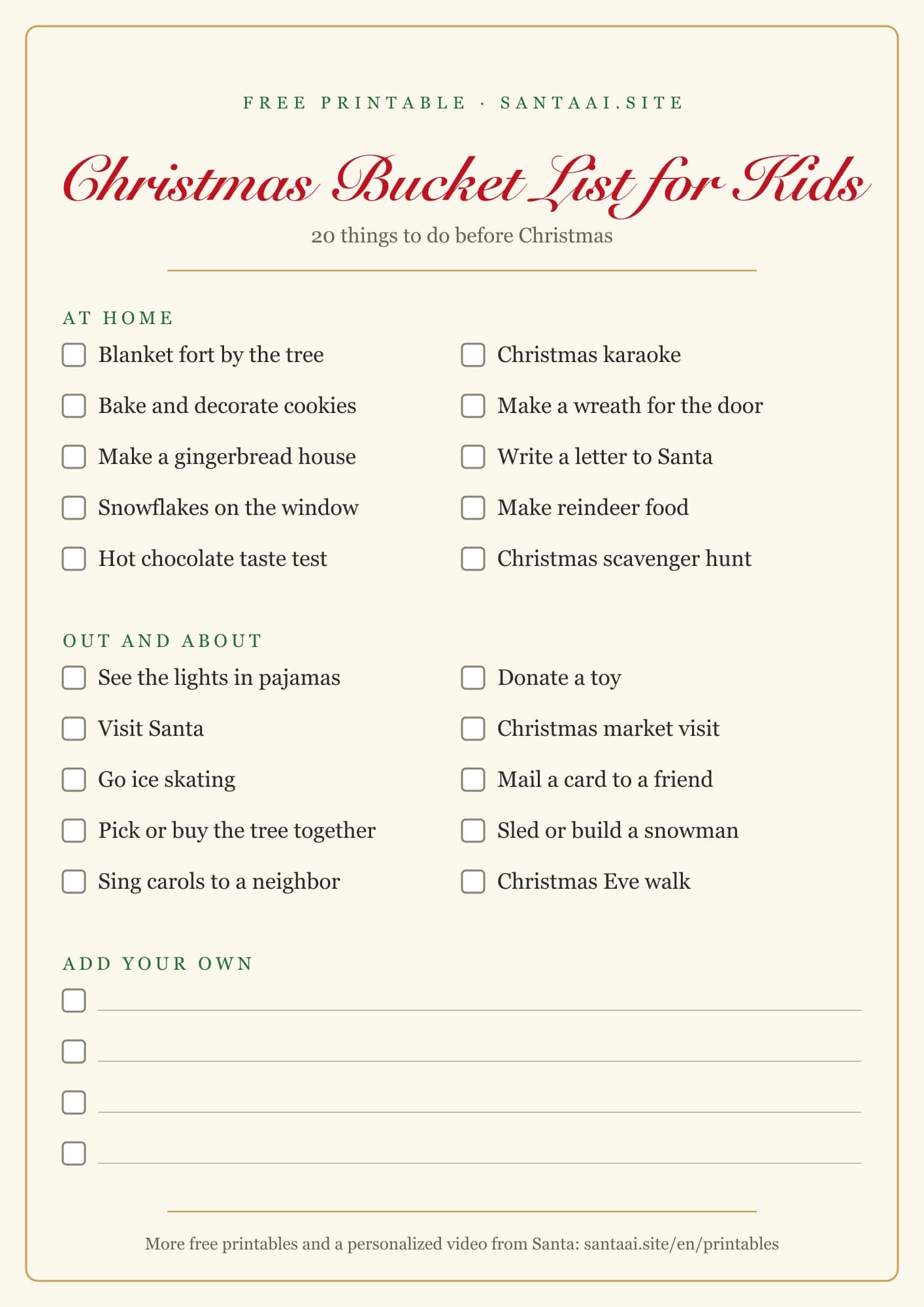 Christmas Bucket List for Kids