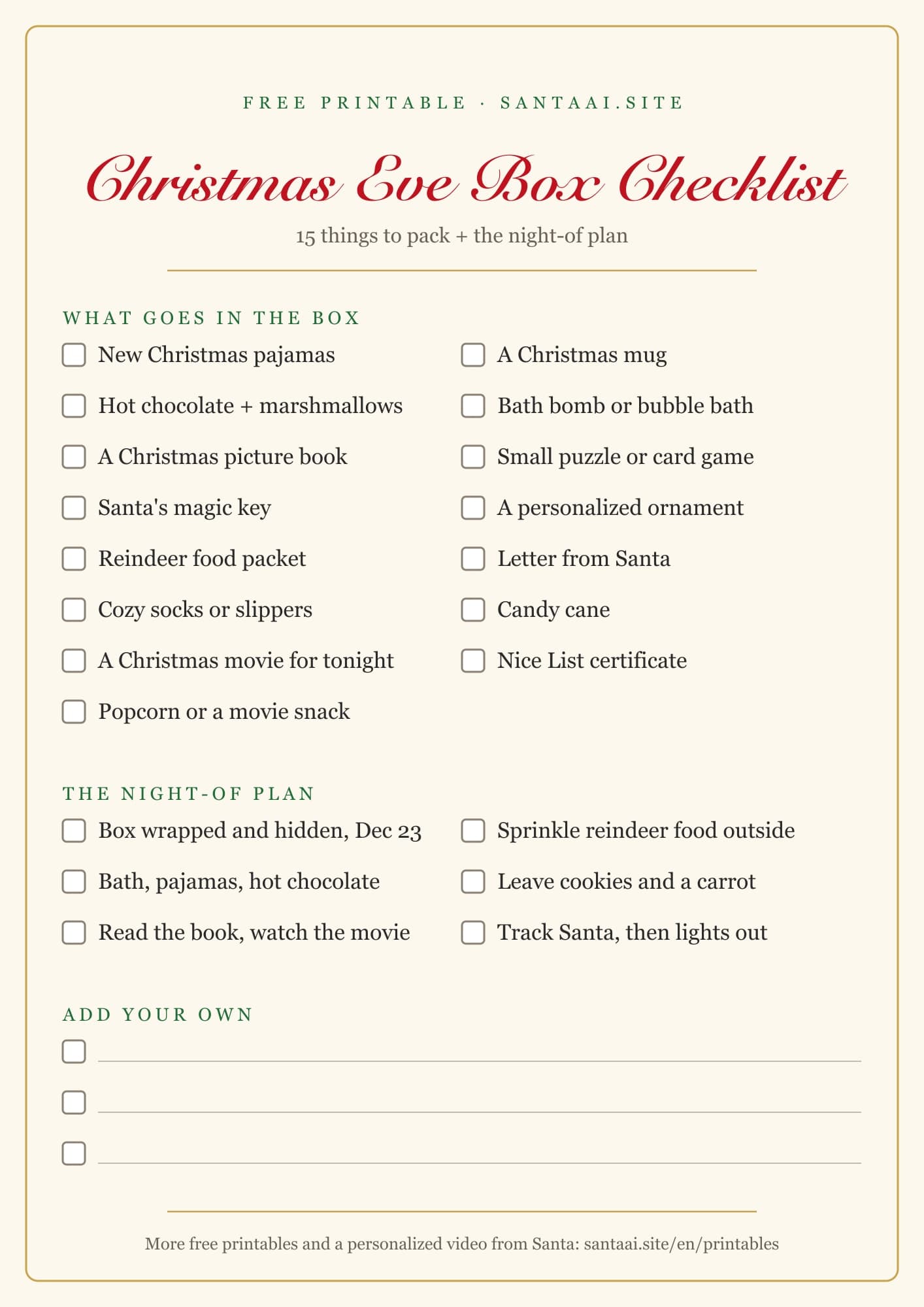 Christmas Eve Box Checklist
