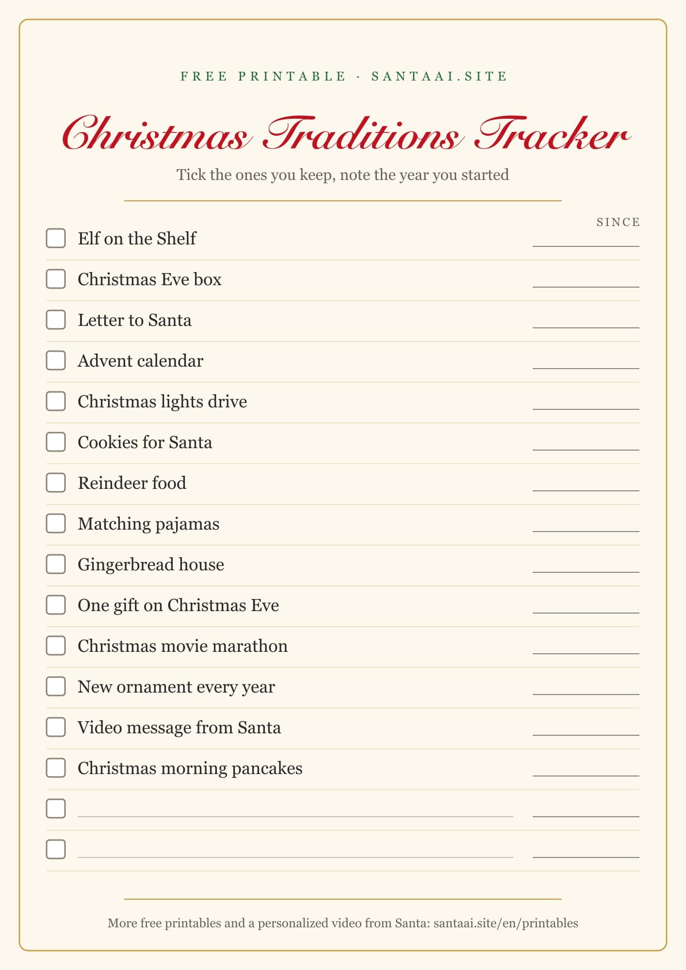 Christmas Traditions Tracker