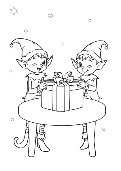 Elves wrapping a present