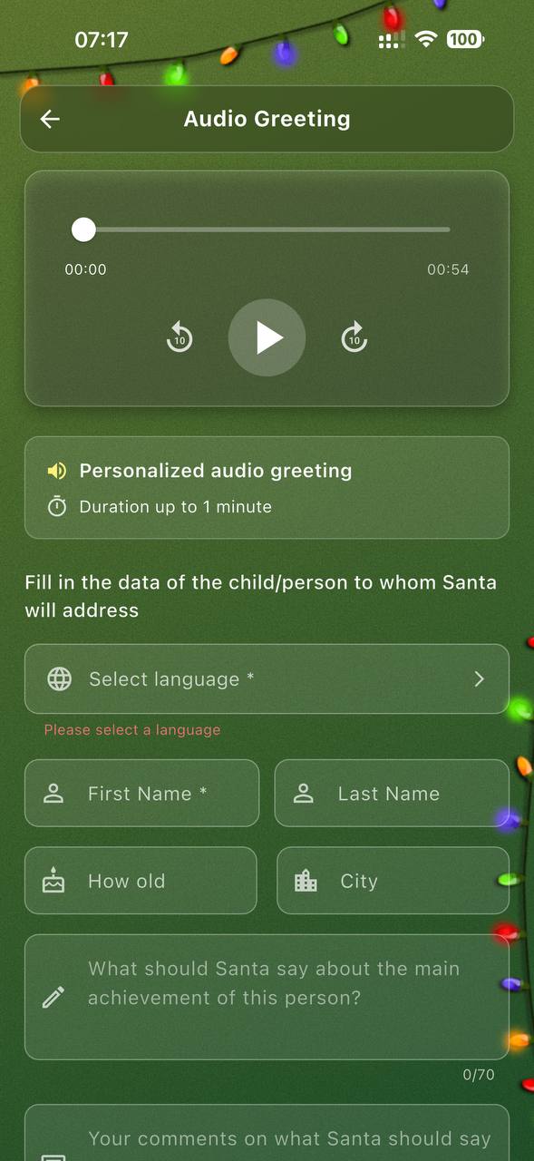 Message audio personnalisé du Père Noël