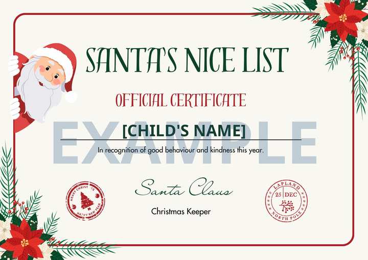 Un esempio di Certificato dei Buoni con il nome del bambino