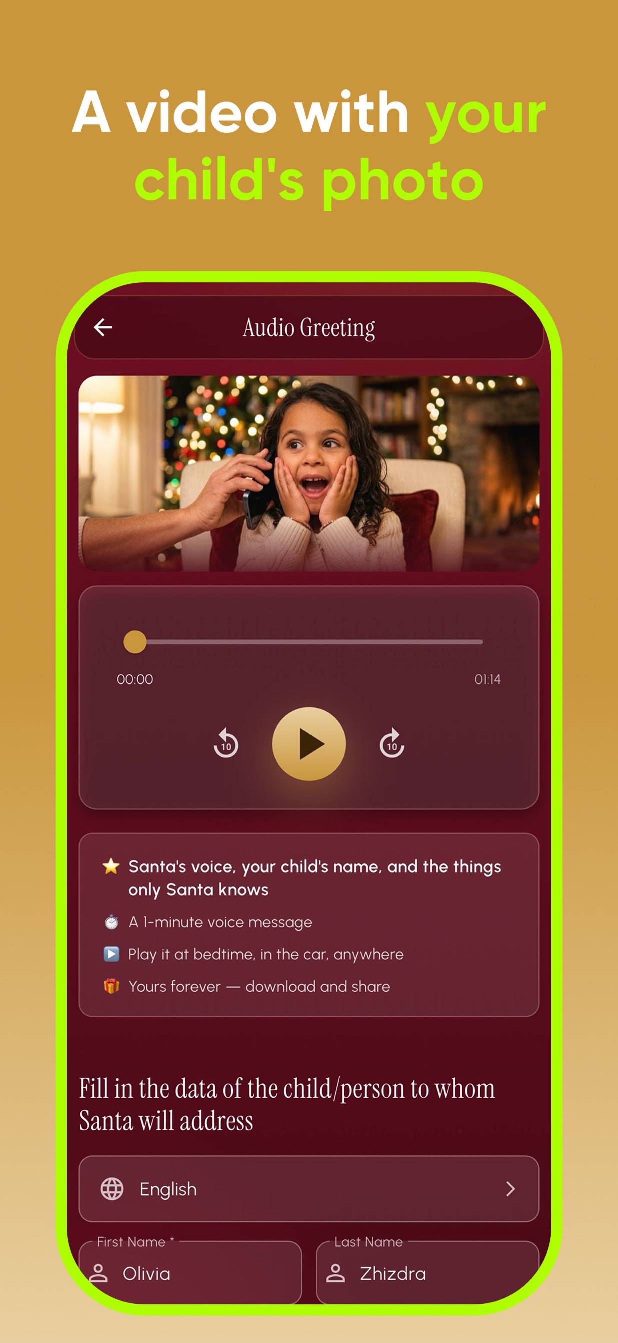 App: a video with your child's photo